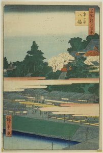 Ichigaya Hachiman Shrine (Ichigaya Hachiman), fra serien "One Hundred Famous Views of Edo (Meisho Edo hyakkei)" af Utagawa Hiroshige
