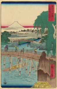 Ichikoku-broen i den østlige hovedstad (Toto Ichikokubashi), fra serien "Seksogtredive udsigter over Mount Fuji (Fuji sanjurokkei)" af Utagawa Hiroshige
