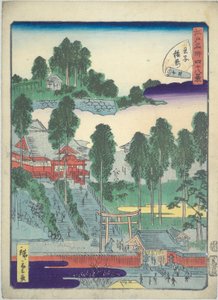 Illustreret bog med berømte udsigter over Edo: lille helligdom ved ?ji af Utagawa Hiroshige