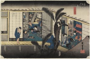 Kro med tjenestepiger, Akasaka, ca. 1833