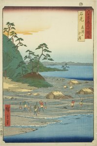 Iwami-provinsen: Saltstrande nær Takatsu Hill (Iwami, Takatsuyama shiohama), fra serien "Famous Places in the 60-odd Provinces (Rokujuyoshu meisho zue)" af Utagawa Hiroshige