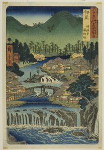 Izu-provinsen: Shuzen-templets varme kilder (Izu, Shuzenji tojiba), fra serien "Berømte steder i de ca. 60 provinser (Rokujuyoshu meisho zue)" af Utagawa Hiroshige