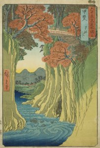 Kai Province: Monkey Bridge (Kai, Saruhashi), fra serien "Famous Places in the 60-odd Provinces (Rokujuyoshu meisho zue)" af Utagawa Hiroshige