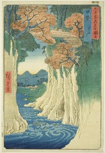 Kai Province: Monkey Bridge (Kai, Saruhashi), fra serien "Famous Places in the 60-odd Provinces (Rokujuyoshu meisho zue)" af Utagawa Hiroshige