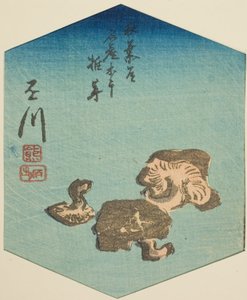 Kakegawa, sektion af ark nr. 7 fra serien "Cutout Pictures of the Tokaido Road (Tokaido harimaze zue)" af Utagawa Hiroshige