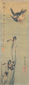 Isfugl flyver over en iris af Utagawa Hiroshige