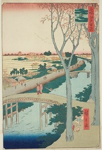 Koume Embankment (Koumezutsumi), nr. 104 fra serien "One Hundred Famous Views of Edo (Meisho Edo hyakkei)" af Utagawa Hiroshige