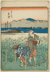 Kusatsu, fra seriens "fifty-tre S tachi-lyd s "of te urbanity" (Goshuyama næste) ) af Utagawa Hiroshige