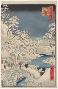 Billede af Twilight at the Drum Bridge i Meguro, fra serien 100 Views of Famous Places in Edo af Utagawa Hiroshige