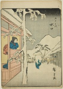 Minakuchi, fra seriens "fifty-tre S tachi-lyd s "of te urbanity" (Goshuyama næste) Hver gang) af Utagawa Hiroshige