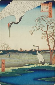Minowa, Kanasugi, Mikawashima, nr. 102 fra serien "One Hundred Famous Views of Edo (Meisho Edo hyakkei)". af Utagawa Hiroshige