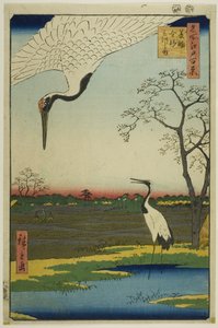 Minowa, Kanasugi, Mikawashima, fra serien "One Hundred Famous Views of Edo (Meisho Edo hyakkei)" af Utagawa Hiroshige
