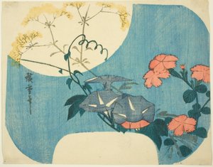 Morning Glories, Pinks og Maiden Flower, fra serien "Seven Autumn Flowers in Moonlight" af Utagawa Hiroshige