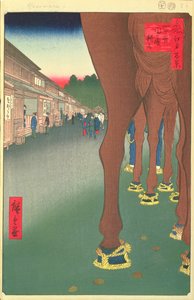 Naito Shinjuku, Yotsuya, plade 86 fra serien One Hundred Famous Views of Edo, Edo Period, Ansei Era, 1857 (træbloktryk) af Utagawa Hiroshige