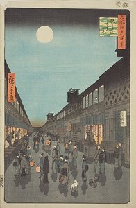 Natudsigt over Saruwaka-machi (Saruwaka-machi yoru no kei), nr. 90 fra serien "One Hundred Famous Views of Edo (Meisho Edo hyakkei)" af Utagawa Hiroshige