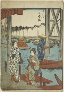Japan B Ridge (Nihonbashi), fra serien "Fifty-three S tachi sound" "Of te urbanity" (Goshuyama næste), Figure Urbanity (Person Urbanity) af Utagawa Hiroshige