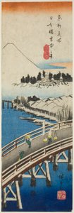 Nihon-broen set i sneen (Nihonbashi setchu no kei), fra serien "Famous Views in the Eastern Capital (Toto meisho)" af Utagawa Hiroshige