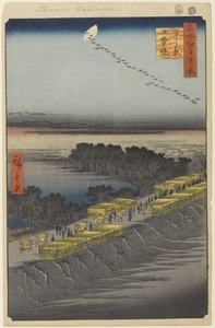 Nihon Embankment, Yoshiwara, nr. 100 fra One Hundred Famous Views of Edo, 1857 (træbloktryk) af Utagawa Hiroshige