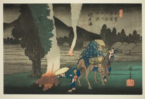 af. 19: Karuizawa, fra Teseri s "Shi x t y ne s ta on s of te kisokaid (kisokaido rokujukyu tsugi no uchi)" af Utagawa Hiroshige
