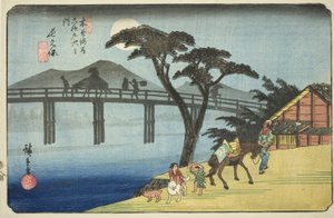 af. 28: Nagakubo, fra serien "Shi x ty-nine S ta ons of the kisokaid (Kisokaidorokujukyutsugi no Uchi)" af Utagawa Hiroshige
