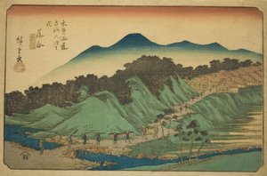 af. 45: Ochiai, fra Te-seriens "Shi x t y ne s ta on s of te kisokaid (kisokaido rokujukyu tsugi no uchi)" af Utagawa Hiroshige
