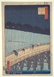 Ohashi Bridge, Sudden Shower at Atake, fra serien One Hundred Famous Views of Edo af Utagawa Hiroshige
