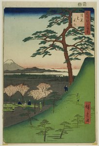 Original Fuji, Meguro (Meguro Moto-Fuji), fra serien "One Hundred Famous Views of Edo (Meisho Edo hyakkei)" af Utagawa Hiroshige