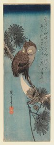 Ugle på en fyrregren, ca. 1833 (træbloktryk i farver) af Utagawa Hiroshige