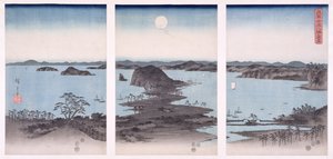 Panorama af udsigt over Kanazawa under fuldmåne, fra serien 