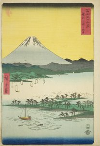Pine Beach at Miho in Suruga Province (Suruga Miho no matsubara), from the series "Thirty-six Views of Mount Fuji (Fuji sanjurokkei)" af Utagawa Hiroshige