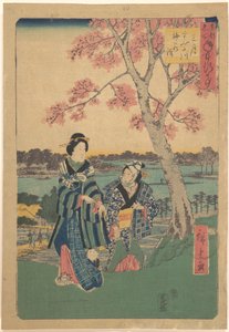 Blomstrende blommer i den tredje måned ved Sumida-floden, fra serien Årlige begivenheder på berømte steder i den østlige hovedstad (Tōto meisho nenjū gyōji sangatsu sumitagawa waka mōde)