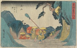 Det regner ved Suzuka-bjerget i Tsuchiyama, 1841-42 (træblok i farver)
