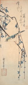 Rødflankeret blåhale på en kirsebærgren af Utagawa Hiroshige