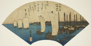 Returning Sails at Tsukudajima (Tsukudajima kihan), fra serien "Eight Views of the Eastern Capital (Toto hakkei)" af Utagawa Hiroshige
