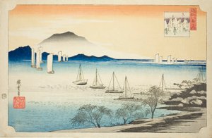 Retsu r Ning Sails at Yabase (Yabase no Kihan), fra serien "Eight ws of Omi" af Utagawa Hiroshige