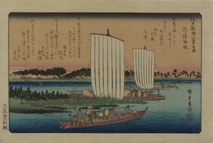 Retursejl ved Gyotoku. Fra serien Eight views in the environs of Edo, 1838. af Utagawa Hiroshige