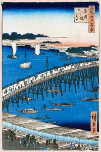 Flodbredden ved Ryogoku Bridge Et hundrede berømte udsigter over Edo, 1856-1858. af Utagawa Hiroshige