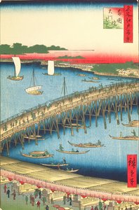 Ryogoku Bridge and the Great Riverbank, nr. 59 fra One Hundred famous Views of Edo, 1856 (træblok farvetryk) af Utagawa Hiroshige
