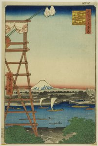 Ryogoku Ekoin og Moto-Yanagi Bridge (Ryogoku Ekoin Moto-Yanagibashi), fra serien "One Hundred Famous Views of Edo (Meisho Edo hyakkei)" af Utagawa Hiroshige