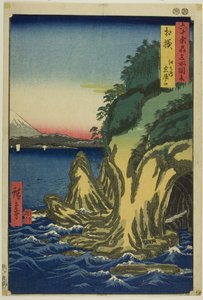 Sagami-provinsen: Indgang til grotterne ved Enoshima (Sagami, Enoshima iwaya no kuchi), fra serien "Berømte steder i de ca. 60 provinser (Rokujuyoshu meisho zue)". af Utagawa Hiroshige