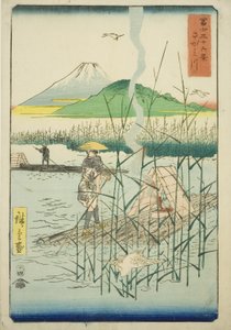 Sagami River (Sagamigawa), fra serien "Thirty-six Views of Mount Fuji (Fuji sanjurokkei)" af Utagawa Hiroshige