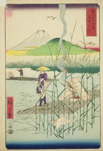 Sagami River (Sagamigawa), fra serien "Thirty-six Views of Mount Fuji (Fuji sanjurokkei)" af Utagawa Hiroshige