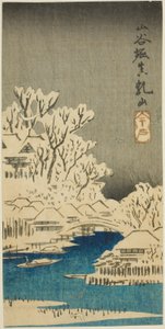 Sanya Canal og Matsuchi Hill (Sanyabori Matsuchiyama), sektion af et ark fra serien "Cutouts of Famous Places in Edo (Harimaze Koto meisho)" af Utagawa Hiroshige