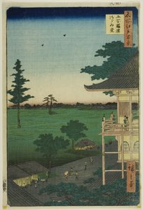 Sazai Hall of the Five Hundred Rakan Temple (Gohyaku Rakan Sazaido), fra serien "One Hundred Famous Views of Edo (Meisho Edo hyakkei)" af Utagawa Hiroshige