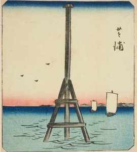 Shibaura, sektion af et ark fra serien "Udklippede billeder af berømte steder i Edo (Edo meisho harimaze zue)" af Utagawa Hiroshige