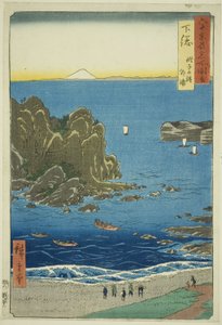 Shimosa Province: The Outer Bay at Choshi Beach (Shimosa, Choshi no hama Toura), fra serien "Famous Places in the 60-odd Provinces (Rokujuyoshu meisho zue)" af Utagawa Hiroshige