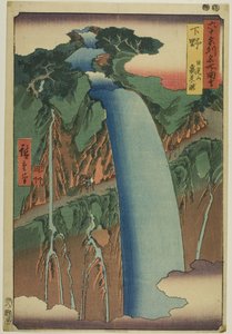 Shimotsuke-provinsen: Urami-vandfaldet i Nikko-bjerget (Shimotsuke, Nikkosan Urami no taki), fra serien "Berømte steder i de ca. 60 provinser (Rokujuyoshu meisho zue)". af Utagawa Hiroshige