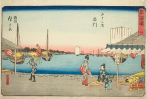 Shinagawa: Teahouses at Samegafuchi (Shinagawa, Samegafuchi no chaya) – nr. 2, fra serien "Fifty-three Stations of the Tokaido (Tokaido gojusan tsugi)," også kendt som Reisho Tokaido af Utagawa Hiroshige