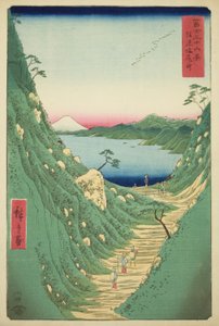 Shiojiri Pass i Shinano-provinsen (Shinano Shiojiri toge), fra serien "Thirty-six Views of Mount Fuji (Fuji sanjurokkei)" af Utagawa Hiroshige