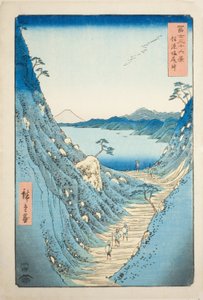 Shiojiri Pass i Shinano-provinsen (Shinano Shiojiri toge), fra serien "Thirty-six Views of Mount Fuji (Fuji sanjurokkei)" af Utagawa Hiroshige